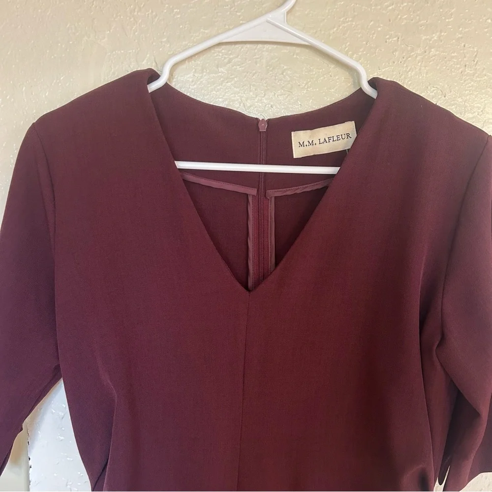 MM Lafleur Burgundy A Line Caroline Midi Dress V-Neck Size 10 Professional - Picture 7 of 14